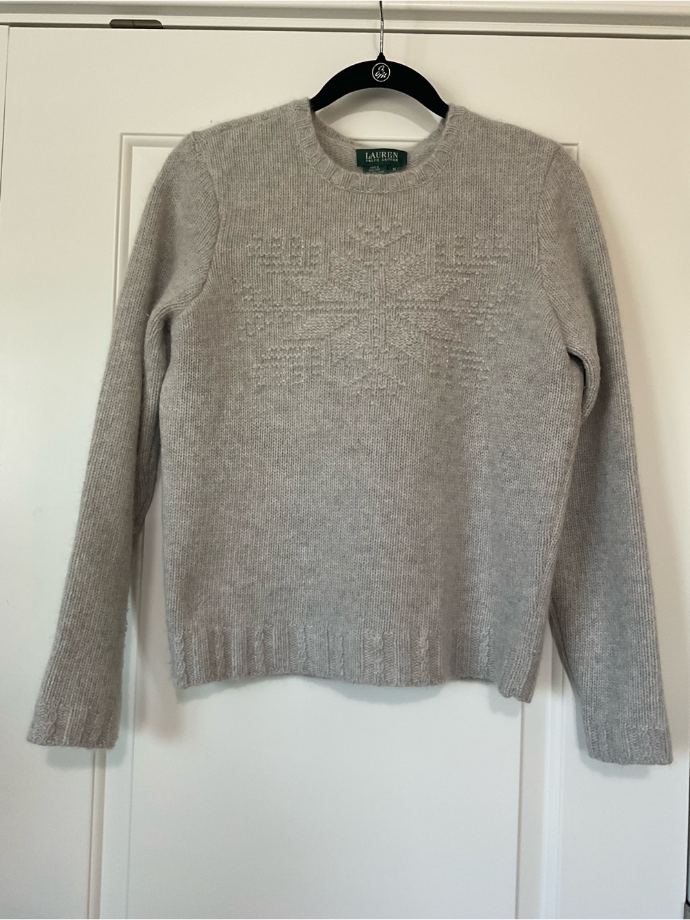 Ralph Lauren Light Gray Crewneck Sweater with Subtle Chest Pattern